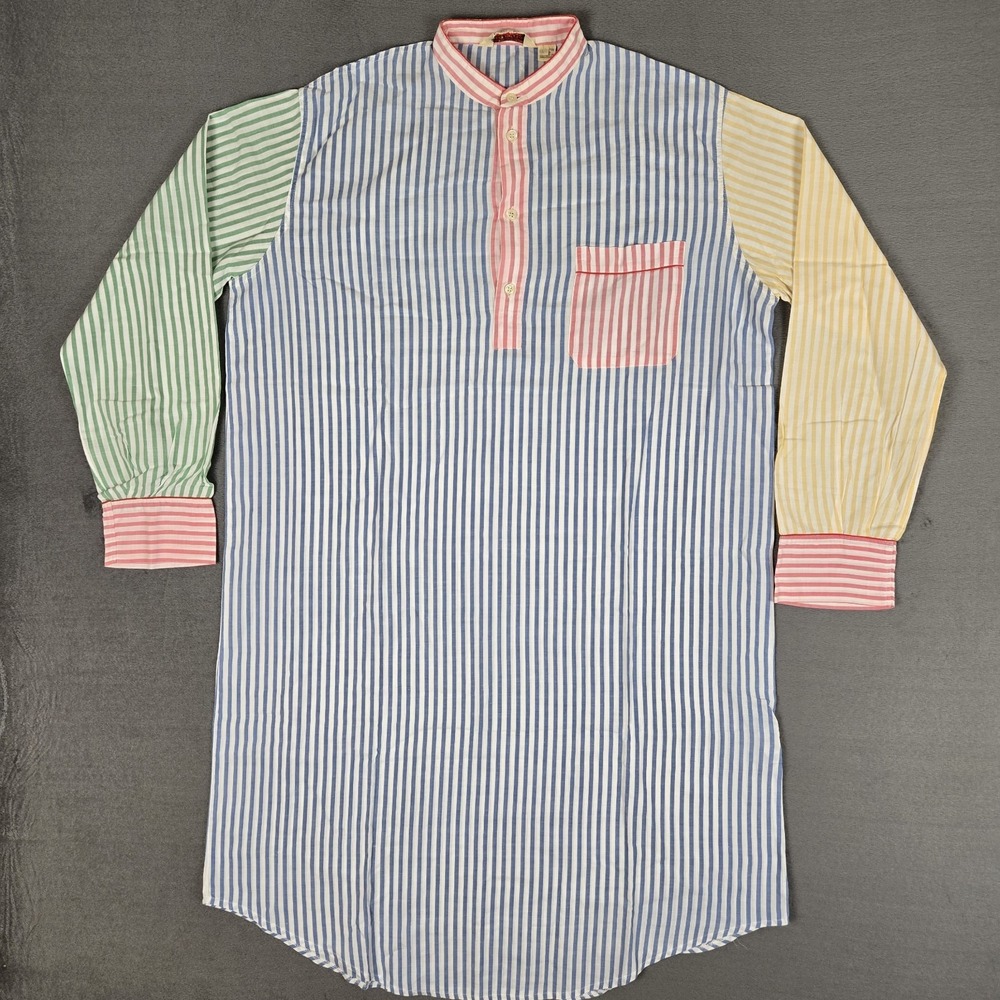 Derek Rose Sleepshirt Mens Large Striped Colorful Bullock & Jones‎ Band Collar